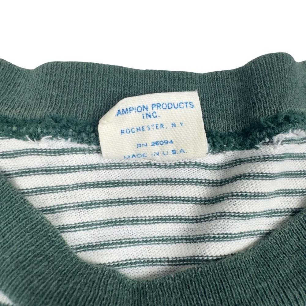 Vtg 60s Champion Stetson University Striped Ringer Tee Men's L Green USA - Picture 8 of 11